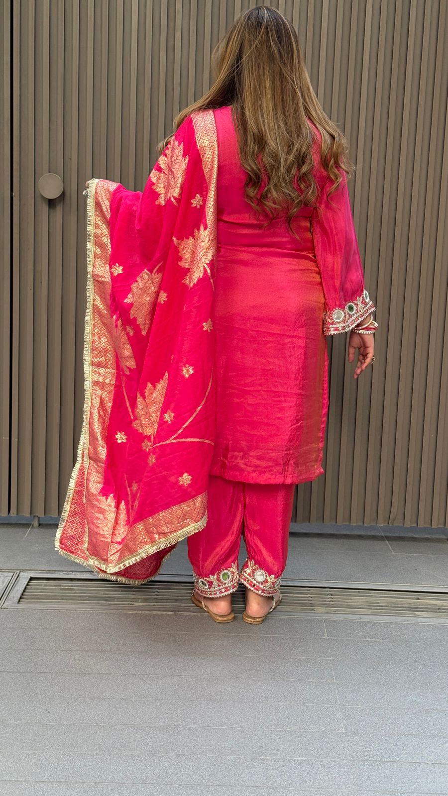Zariya Suit- Magenta, Orange, Peach